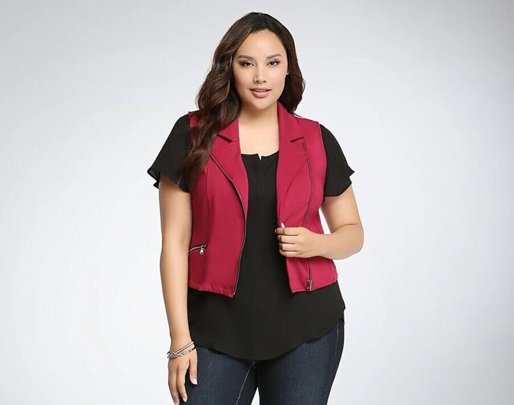 Torrid Moto Cropped Vest Full Zip Pockets Biker Jacket Beet Red Size 1 1X 14-16